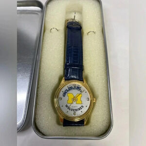Sun Time Michigan Wolverines NCAA Watch Musical Series Gold Tone Blue Band